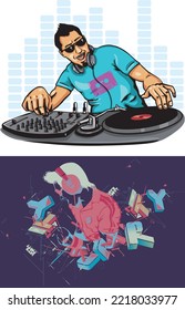 DJ playing music vector illustration