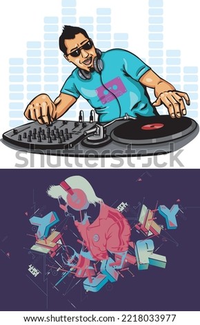 DJ playing music vector illustration