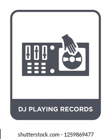 dj playing records icon vector on white background, dj playing records trendy filled icons from Party collection, dj playing records simple element illustration