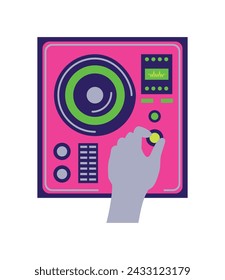 dj playing turntable illustration isolated