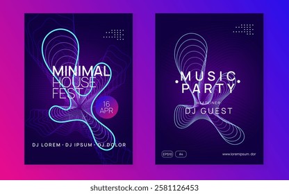 Dj Poster. Blue Edm Design. Pink Sound Magazine. Electronic Audio Invitation. Trance Vector. Dance Set. Night Club Festival Template. Violet Dj Poster