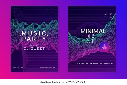 Dj Poster. Blue Fest Banner. Violet Edm Background. Music Flyer. Psychedelic Disco Illustration. Discotheque Festival Element. Trance Invite. Green Dj Poster