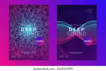 Dj Poster. Electronic Disco Illustration. Festival Cover. Music Trance Template. Dance Design. Violet Sound Flyer. Blue Techno Banner. Pink Dj Poster