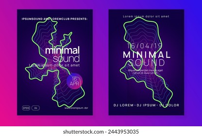 Dj Poster. Electronic Disco Invitation. Pink Night Club Background. Sound Electro Graphic. Trance Vector. Violet Discotheque Design. Fest Flyer. Green Dj Poster