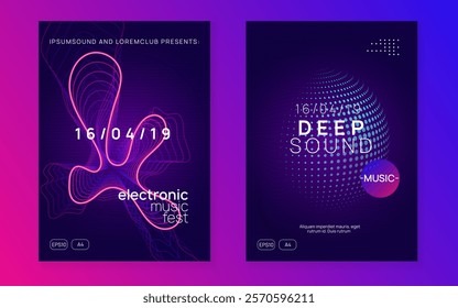 Dj Poster. Fest Trance Graphic. Festival Vector. Pink Sound Background. Blue Music Set. Discotheque Flyer. Electronic Radio Illustration. Violet Dj Poster