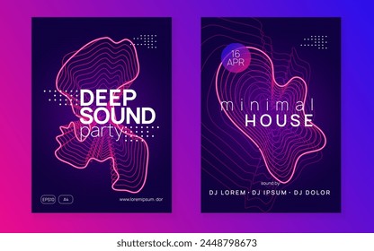 Dj Poster. Psychedelic Disco Illustration. Green Edm Design. Party Set. Trance Vector. Techno Electro Element. Blue Discotheque Background. Pink Dj Poster