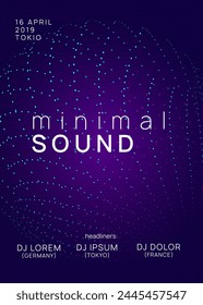 Dj Poster. Trance Vector. Music Electro Template. Violet Night Club Background. Green Dance Set. Electronic Beat Invitation. Techno Design. Blue Dj Poster