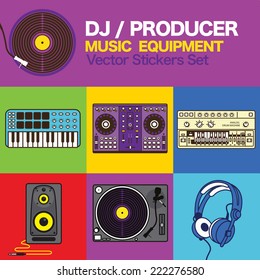 DJ Producer Music Maker Equipment Vector Icons Set