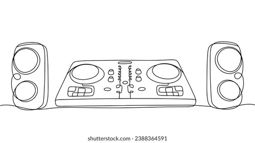 DJ remote control for creating music and speakers. World Techno Day. One line drawing for different uses. Vector illustration. svg
