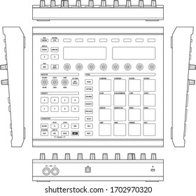 Dj sampler machine. Drum Machine Sampler line vector. Digital music equipment