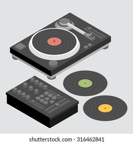 DJ set of decks and mixer.
