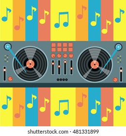 dj set on a colorful background with musical notes.Eps 10.