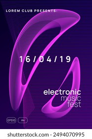 Dj Set. Techno Concert Template. Green Discotheque Event. Edm Design. Festival Vector. Soundwave Beat Invitation. Blue Dance Poster. Violet Dj Set