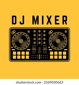 DJ setup mixer controller vector illustration on yellow background