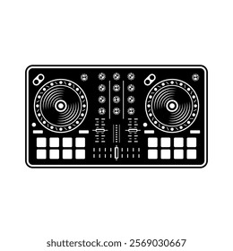 DJ setup mixer controller vector illustration in black style isolated on white background