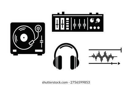 DJ setup with turntable mixer headphones