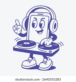 A DJ smartphone character with a turntable, perfect for music-themed or fun entertainment content.
