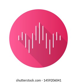 Dj sound wave pink flat design long shadow glyph icon. Soundtrack playing abstract form. Song, melody, music track soundwave. Audio geometric waveform. Stereo frequency. Vector silhouette illustration