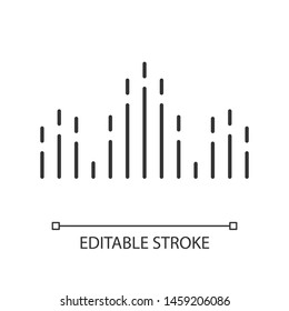 DJ soundwave linear icon. Thin line illustration. Audio, sound wave. Music rhythm. Disco, party modern design. Sound volume, equalizer. Contour symbol. Vector isolated outline drawing. Editable stroke
