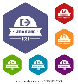 Dj studio icons vector colorful hexahedron set collection isolated on white 