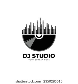 dj studio logo design illustration with cd
