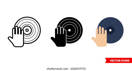 DJ symbol icon of 3 types: color, black and white, outline. Isolated vector sign symbol.