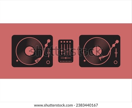 DJ Table with turntables mixer and vinyl records vector illustration