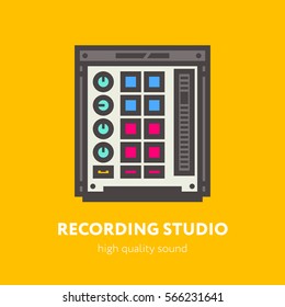 The DJ Themed Icon. Abstract logo for music band, radio, broadcasting or recording studio. Control panel, CDJ, music station. Vector illustration, flat design, pixel perfect icon.