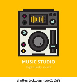 The DJ Themed Icon Pack. Abstract logo for music band, radio, broadcasting or recording studio. Control panel, CDJ,, music station. Vector illustration, flat design, pixel perfect icon.