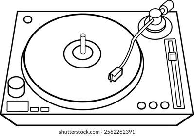 DJ Turn Table Black and white vector line art illustration