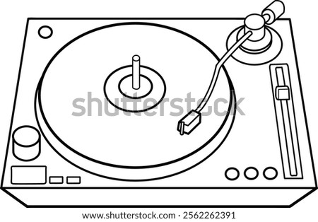 DJ Turn Table Black and white vector line art illustration