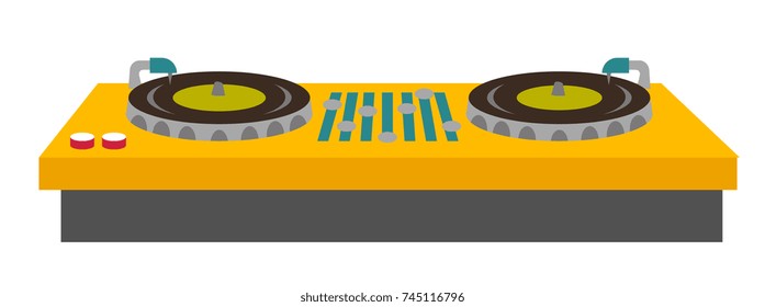 DJ turntable console mixer vector cartoon illustration isolated on white background.
