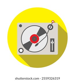 DJ turntable flat icon with long shadow, vector illustration.