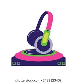 vector de ilustración de auriculares y plataforma giratoria dj