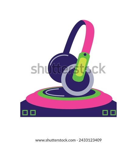 dj turntable and headphone illustration vector