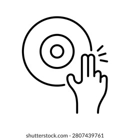 Dj turntable icon. Entertainment and djing line symbol. Black and white.