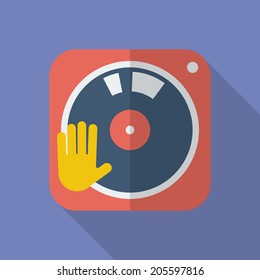 DJ turntable icon. Modern Flat style with a long shadow