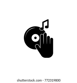 DJ Turntable Record Player With Hand Icon. Night club icon. Element of place of entertainment icon. Premium quality graphic design. Signs, outline symbols collection icon on white background