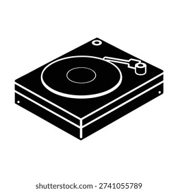 DJ turntable silhouette vector art illustration and minimal black and white design