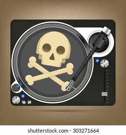 Dj Turntable With Skull . Vector Illustration