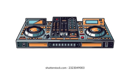 DJ turntables flat cartoon isolated on white background. Vector illustration