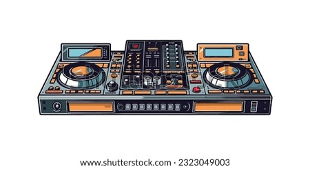 DJ turntables flat cartoon isolated on white background. Vector illustration