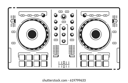 DJ Usb Controller. Vector art of midi turntable. Line art.