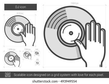 DJ vector line icon isolated on white background. DJ line icon for infographic, website or app. Scalable icon designed on a grid system.