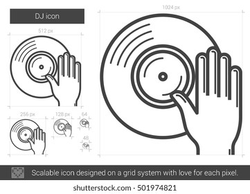 Icono de línea vector DJ aislado en fondo blanco. Icono de línea DJ para infografía, sitio web o aplicación. Icono escalable diseñado en un sistema de cuadrícula.
