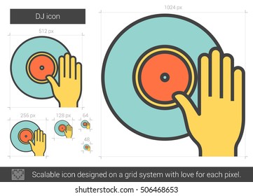 DJ vector line icon isolated on white background. DJ line icon for infographic, website or app. Scalable icon designed on a grid system.