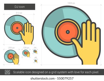 DJ vector line icon isolated on white background. DJ line icon for infographic, website or app. Scalable icon designed on a grid system.
