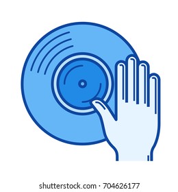 DJ vector line icon isolated on white background. DJ line icon for infographic, website or app. Blue icon designed on a grid system.