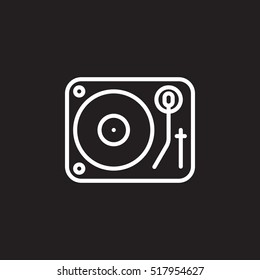 Dj vinyl turntable line icon, outline vector sign, linear pictogram isolated on black. logo illustration