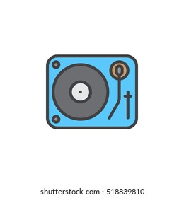 Dj vinyl turntable line icon, filled outline vector sign, linear colorful pictogram isolated on white. logo illustration